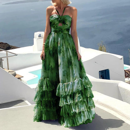 Long chiffon ruffle dress