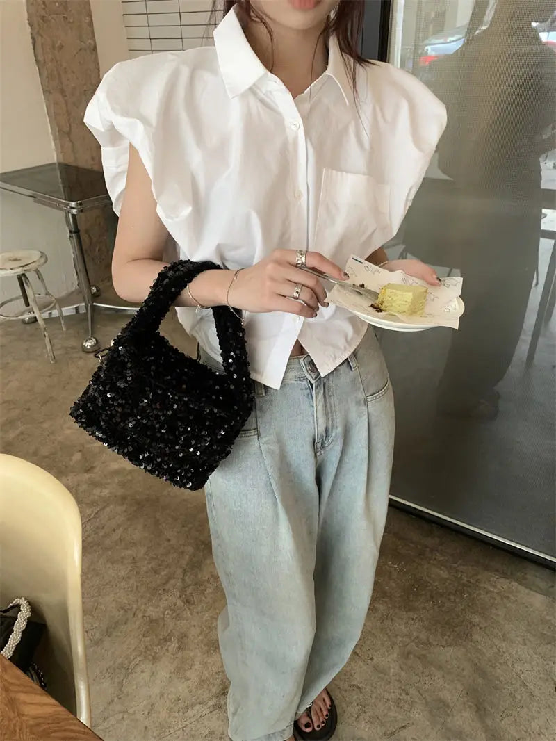 Vintage broad shoulder Crop Top CH