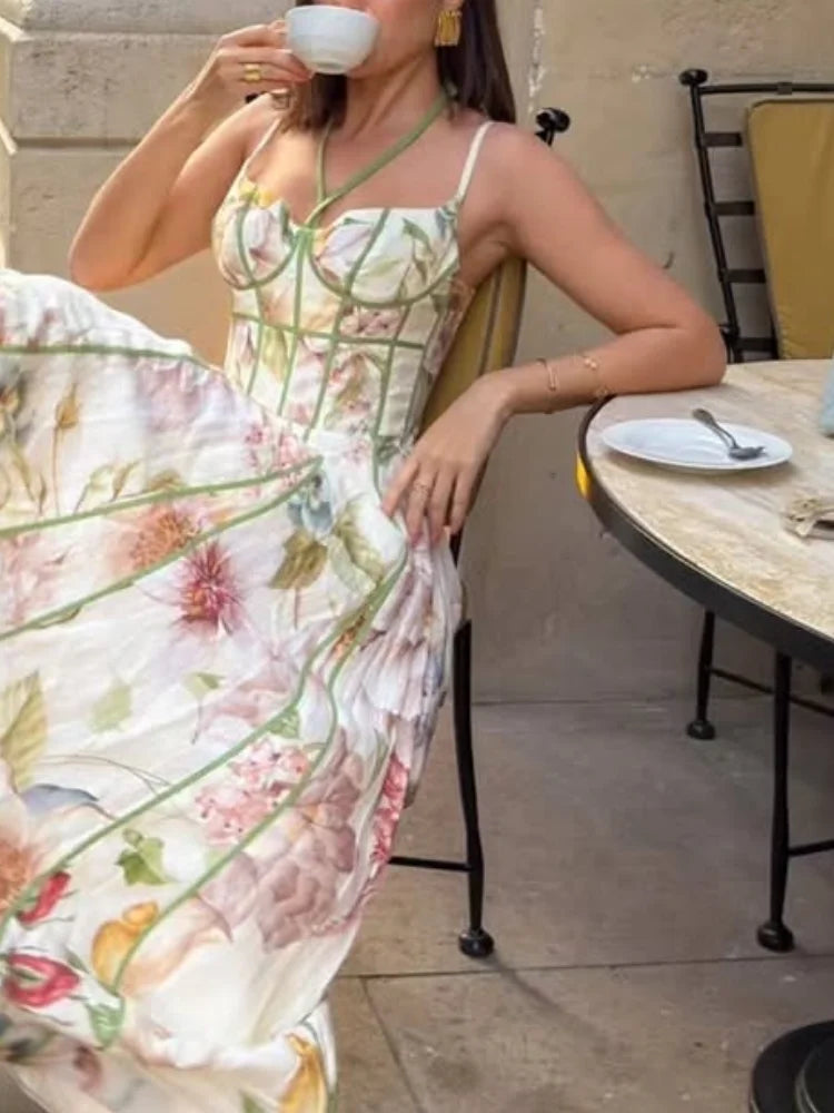Corset Fishbone green line summer dress
