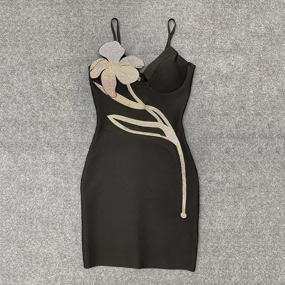 Beading Spaghetti Strap Bandages Dress Sexy Summer Clothes Evening Party Club Bodycon Mini Dress