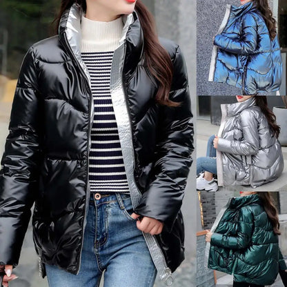 Jacket Bright Surface Winter Women Stand Collar Puffer