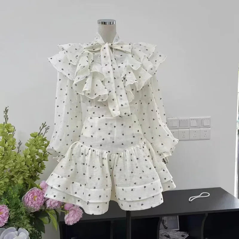 Peach Polka Dot Luxury Ruffle Skirt Set