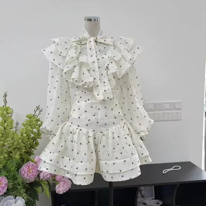 Peach Polka Dot Luxury Ruffle Skirt Set