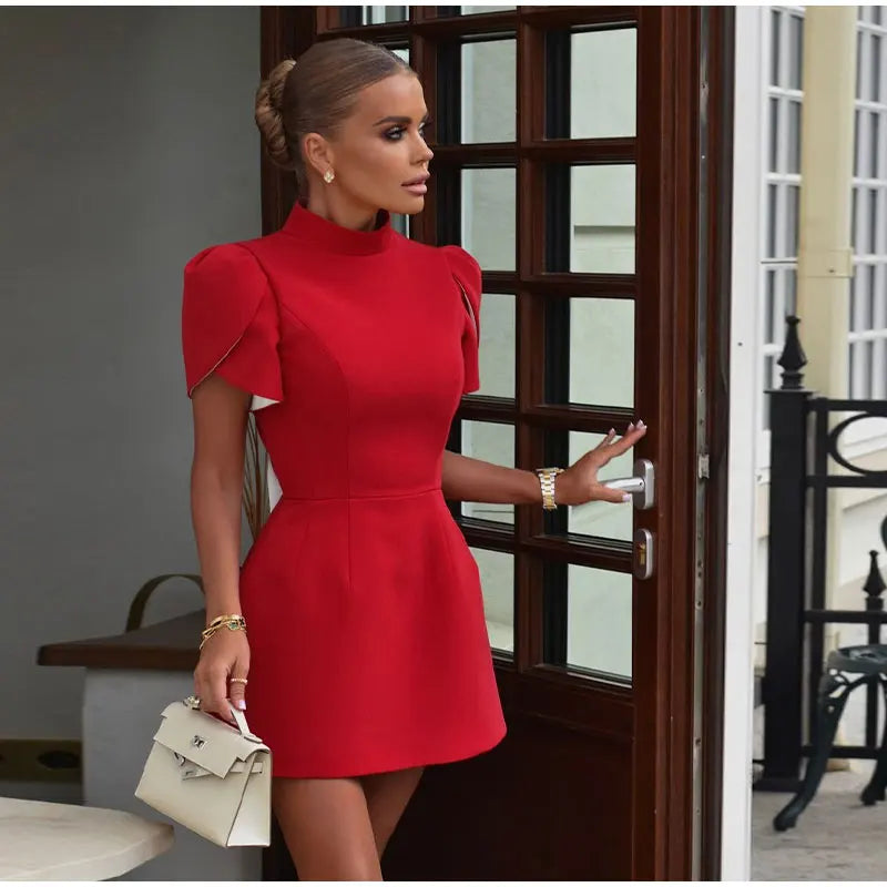 Red Bodycon High Waist Mini Dress Women Fashion Strapless Sleeveless Back Drawstring Gown 2024 Lady Party Club Wear