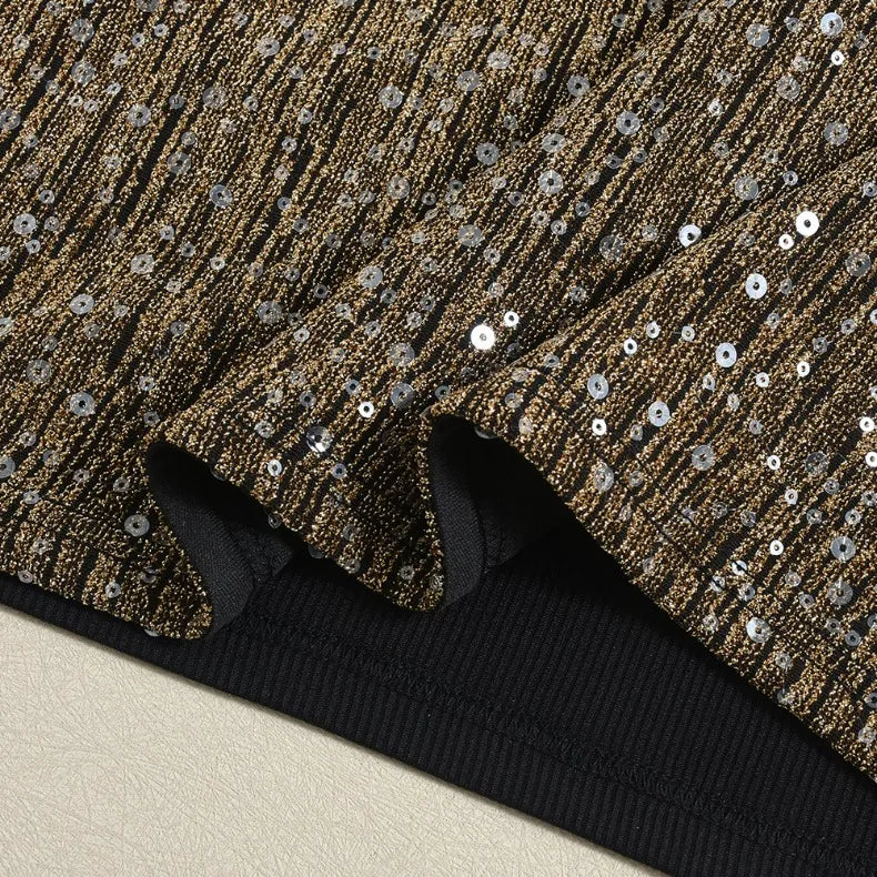 Splicing Contrasting Sequin Strapless Dress Sexy Solid Color Short Skirt Birthday Party Solid Color Dinner Dress