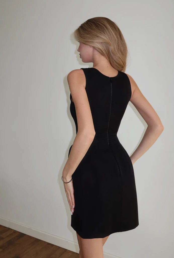 Solid Shawl Mini Dress Elegant Square-neck