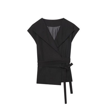 Black Linen Lapel Pants Set