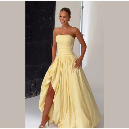 Butter Yellow Slit bubble Dress