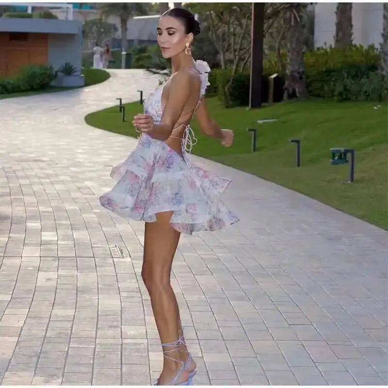 Ruffle lace chiffon layer dress
