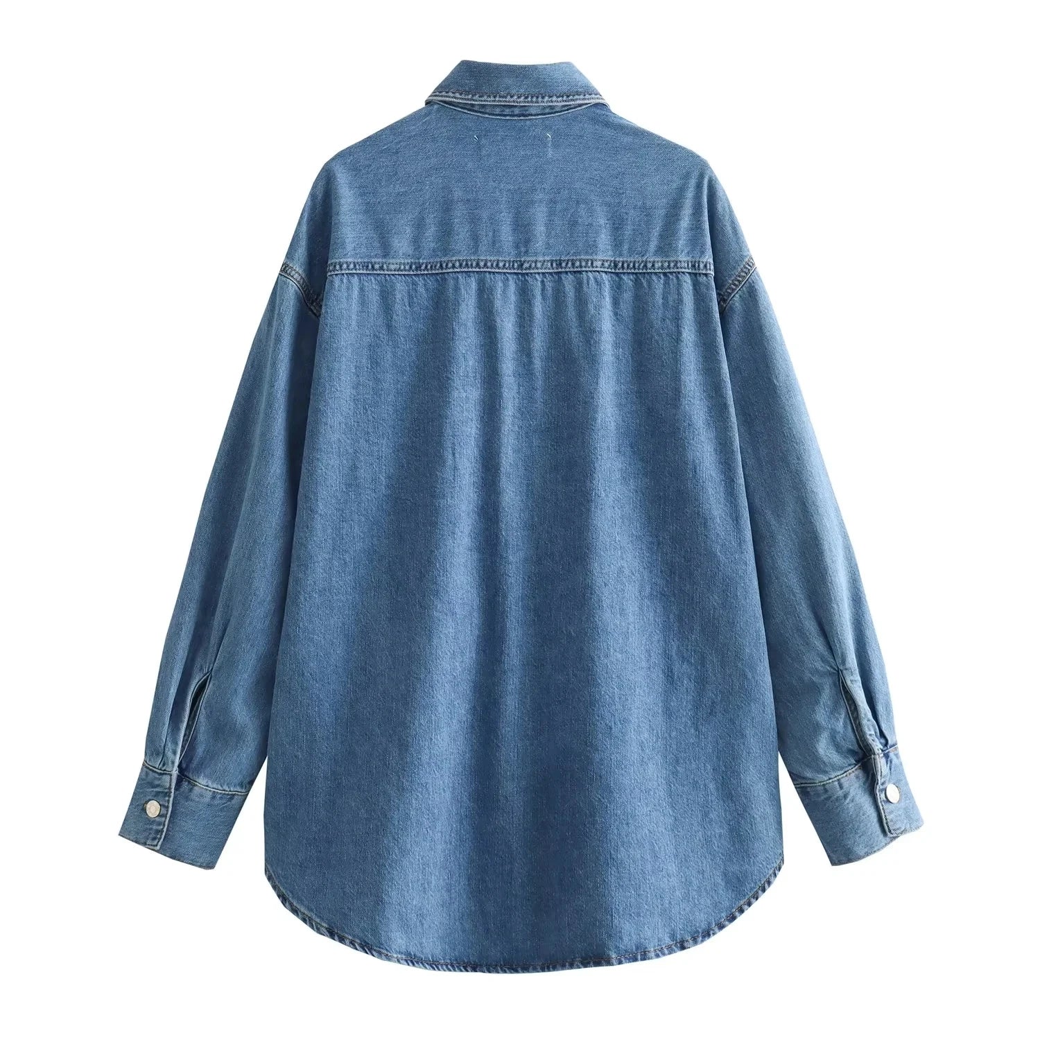 HH Herbst Damen Denim Freizeithemd Mode Kunstperlen Lose Blusen Button Down Langarm Jeansjacke Vielseitiges Oberteil