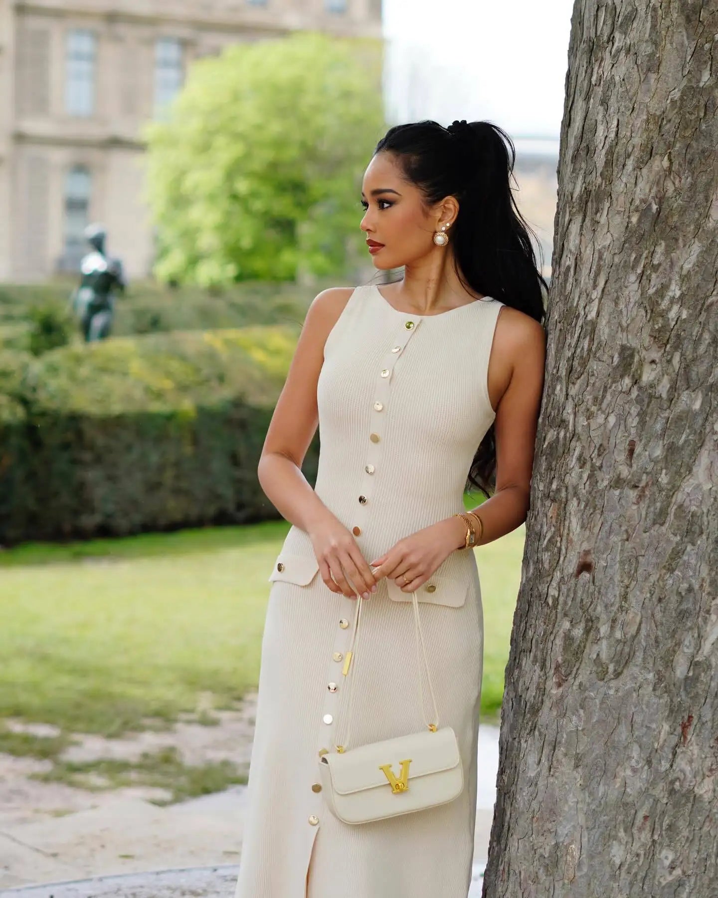 Long Buttoned Knit Dress