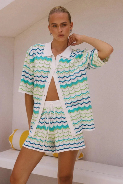 1 Casual Knitted Color Block Stripe Set