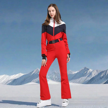 Winter Overalls Women Slim Fitting Ski Suit One-Piece Jumpsuits Wind Proof