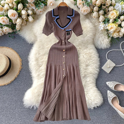 Knitted Old Money Women Dress 2025 New Fashion Contrast Golf Day Race Day