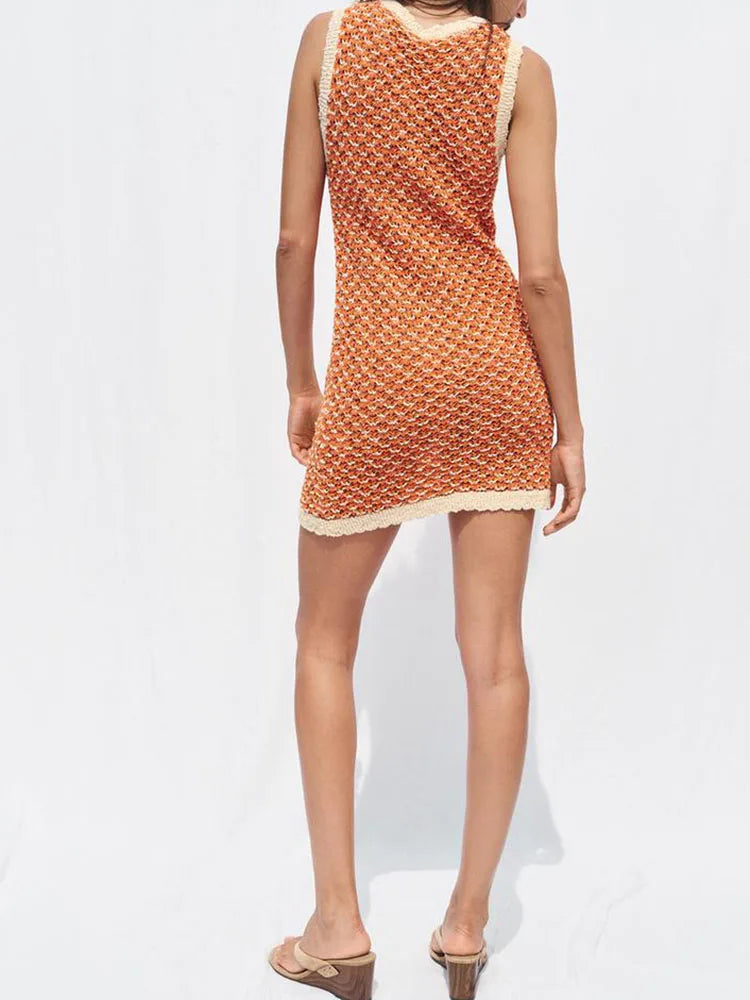 Summer New Arrival Women's Knitted  Dress round Neck Sleeveless Texture Classy Style Commute Fashion Single Piece