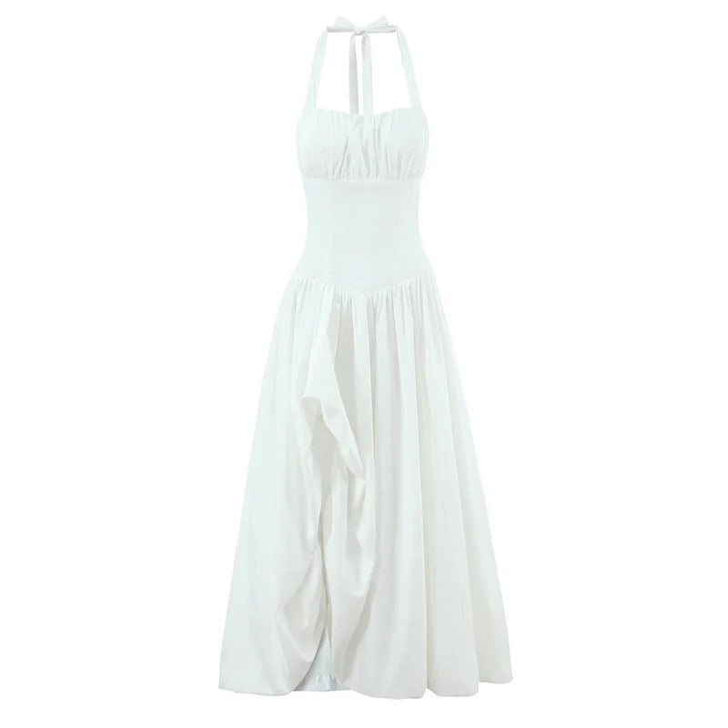 Princ Sle Long Dr LinJ High Waist Fibone Split Ne Hanging Strap European Sle Casual Wear for Middle-Aged Women - Shellss