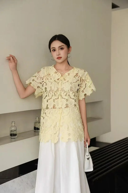 Lace Floral Embroidery Shirt