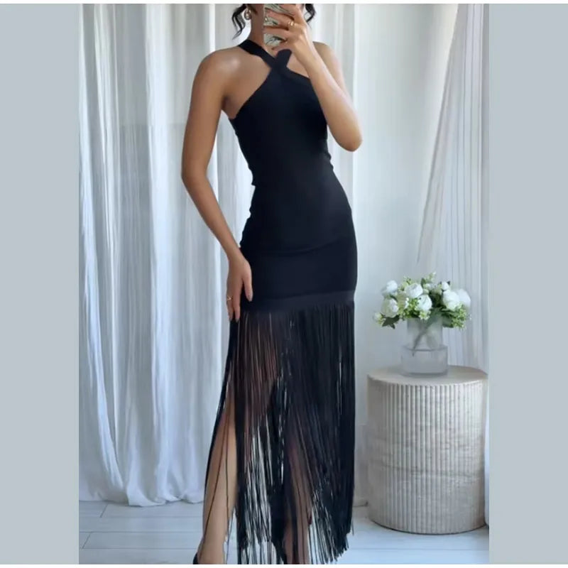 Party Tassel Dress halter neck celebrity - Shellss