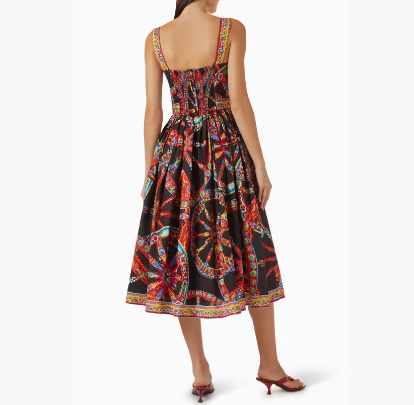 Dolce Latest Carretto-print Maxi Dress in Cotton Poplin