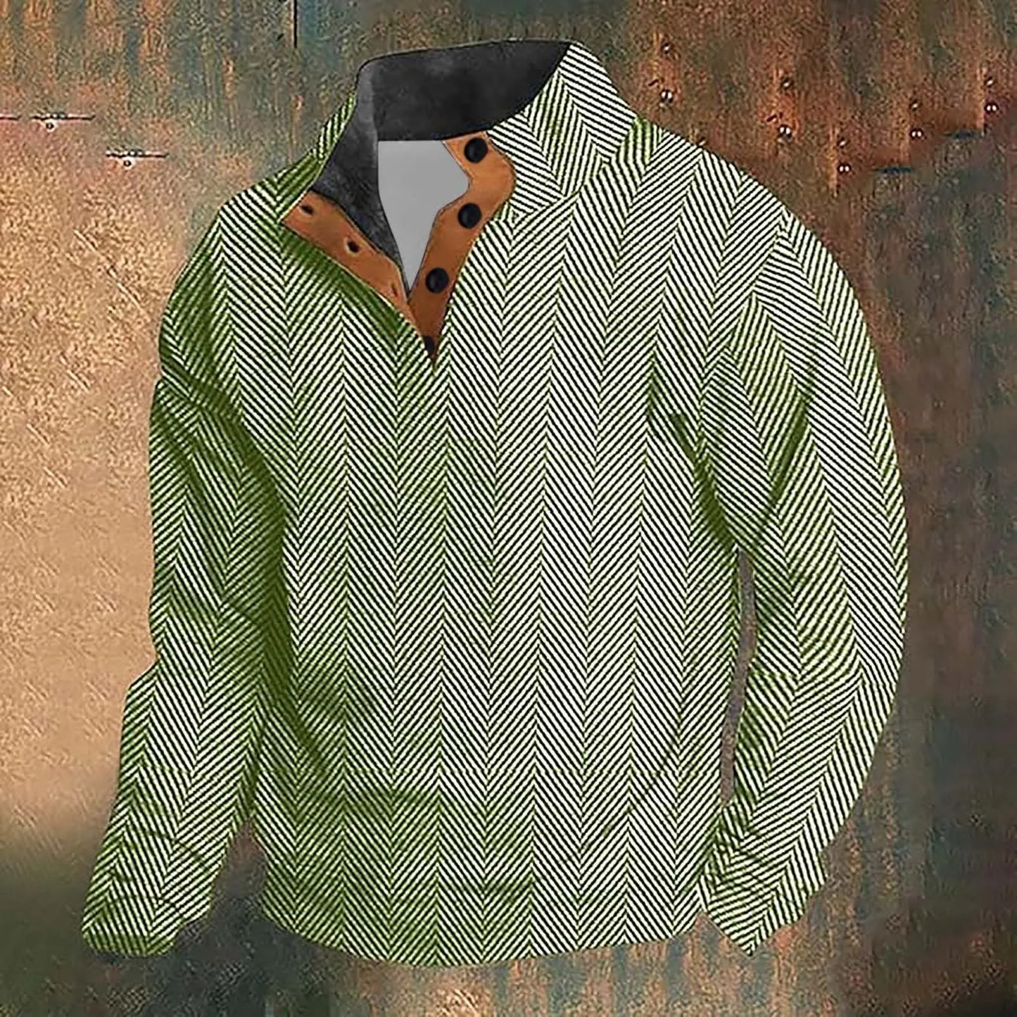 Men'S Autumn Hoodless Vintage Textured Printed Long Sleeve