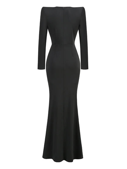Winter  Red Black Maxi Bodycon Dress