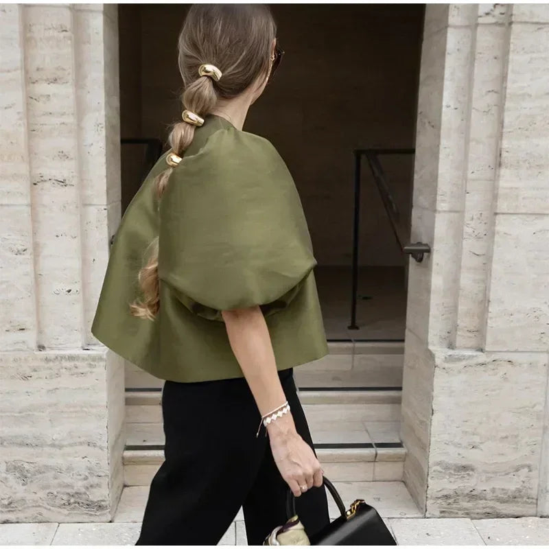 Elegant Button Puff Sleeve Top