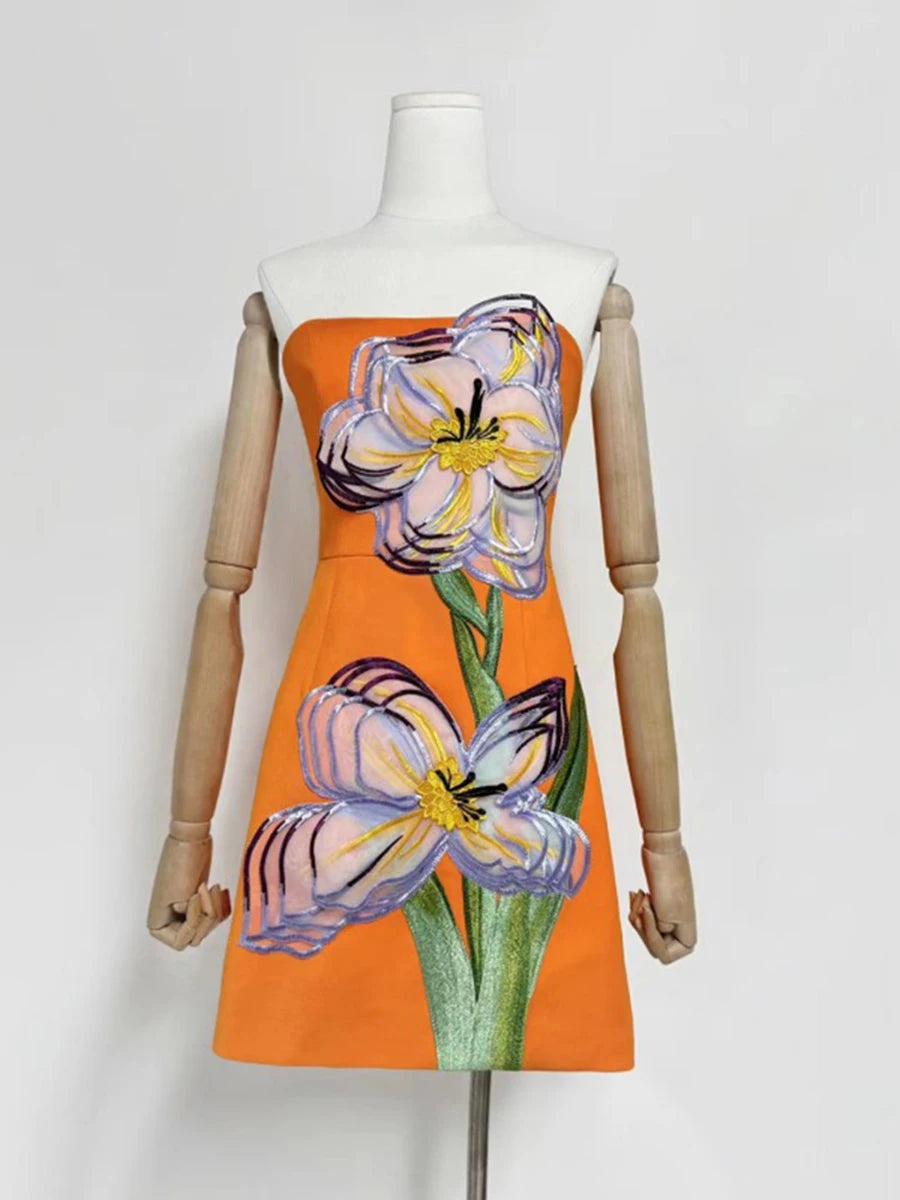 Mini Dresses Strapless floral