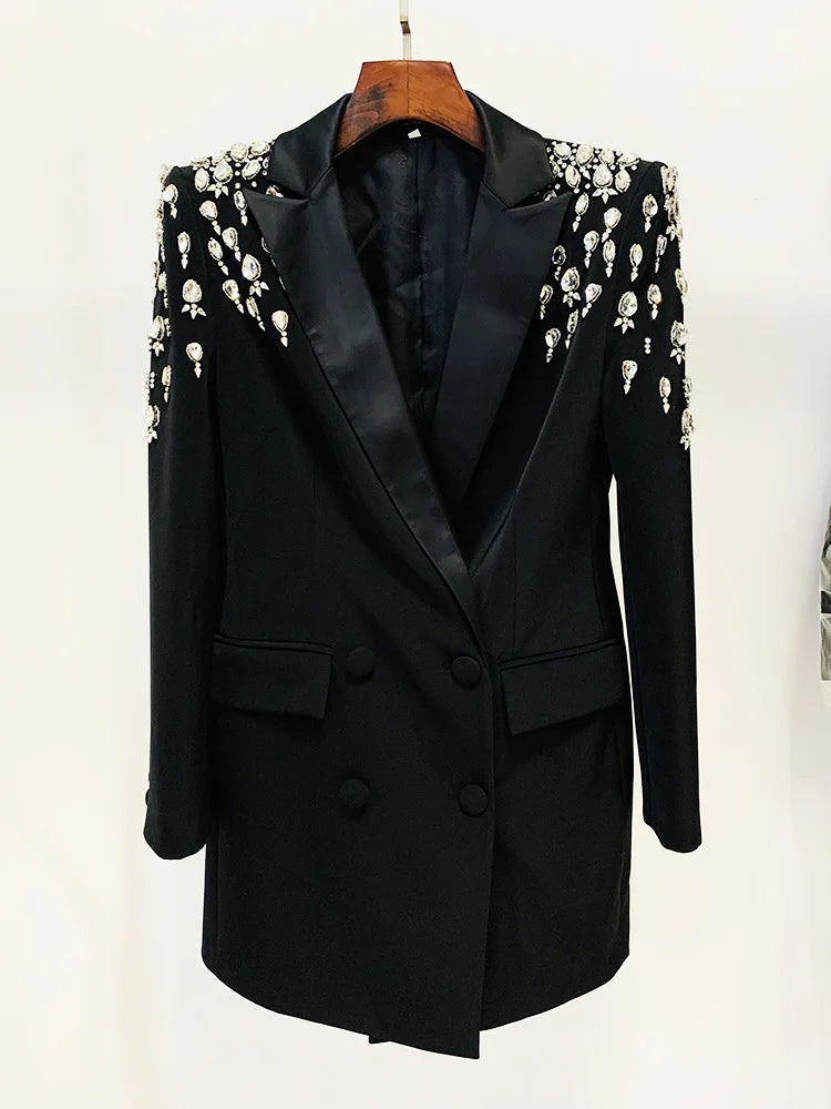 Blazer with embellishment Notched Collar Long Sleeve Beading