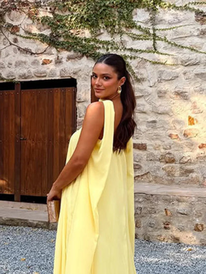 Yellow With Scarf Off Shoulder Backless