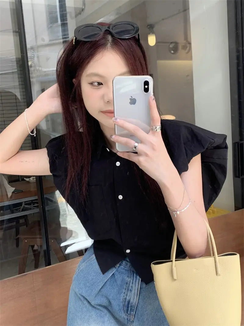 Vintage broad shoulder Crop Top CH