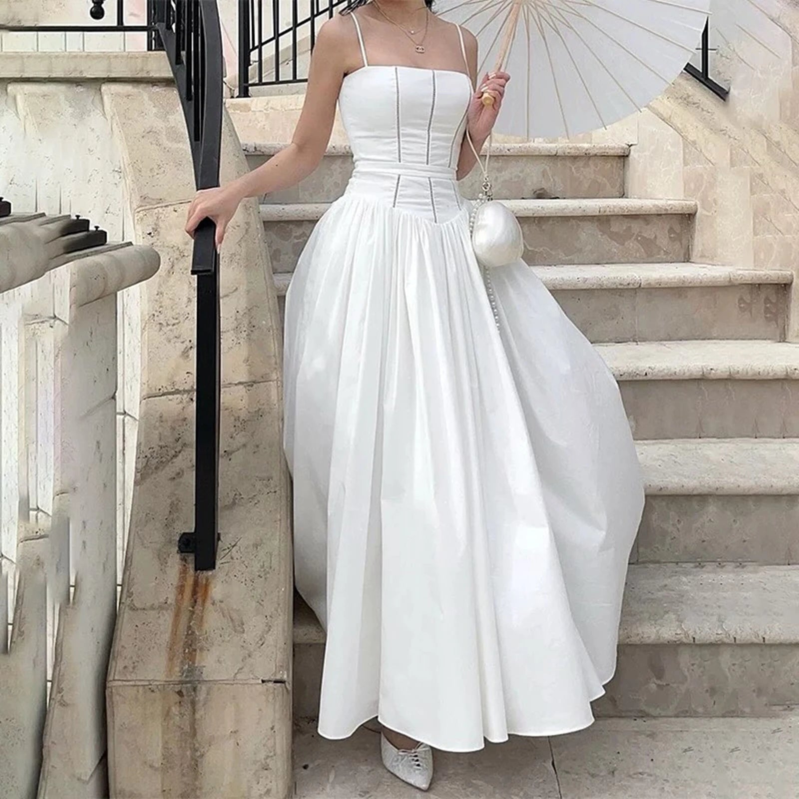 Women Summer Long Cami Dress Sleeveless Flower Print Dress For Beach Vacation Party Daily Wear Outdoor Activity Streetwear - Shellss