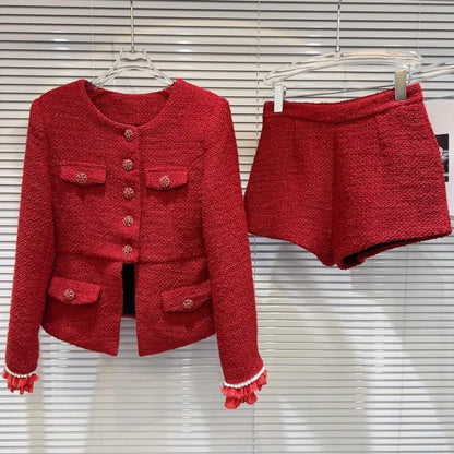 Elegant tweed Jacket & shorts Two Piece