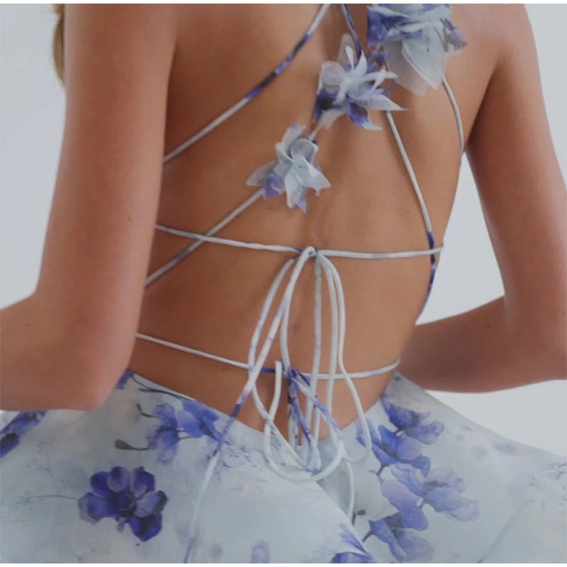 3D Flowers backless ruffle