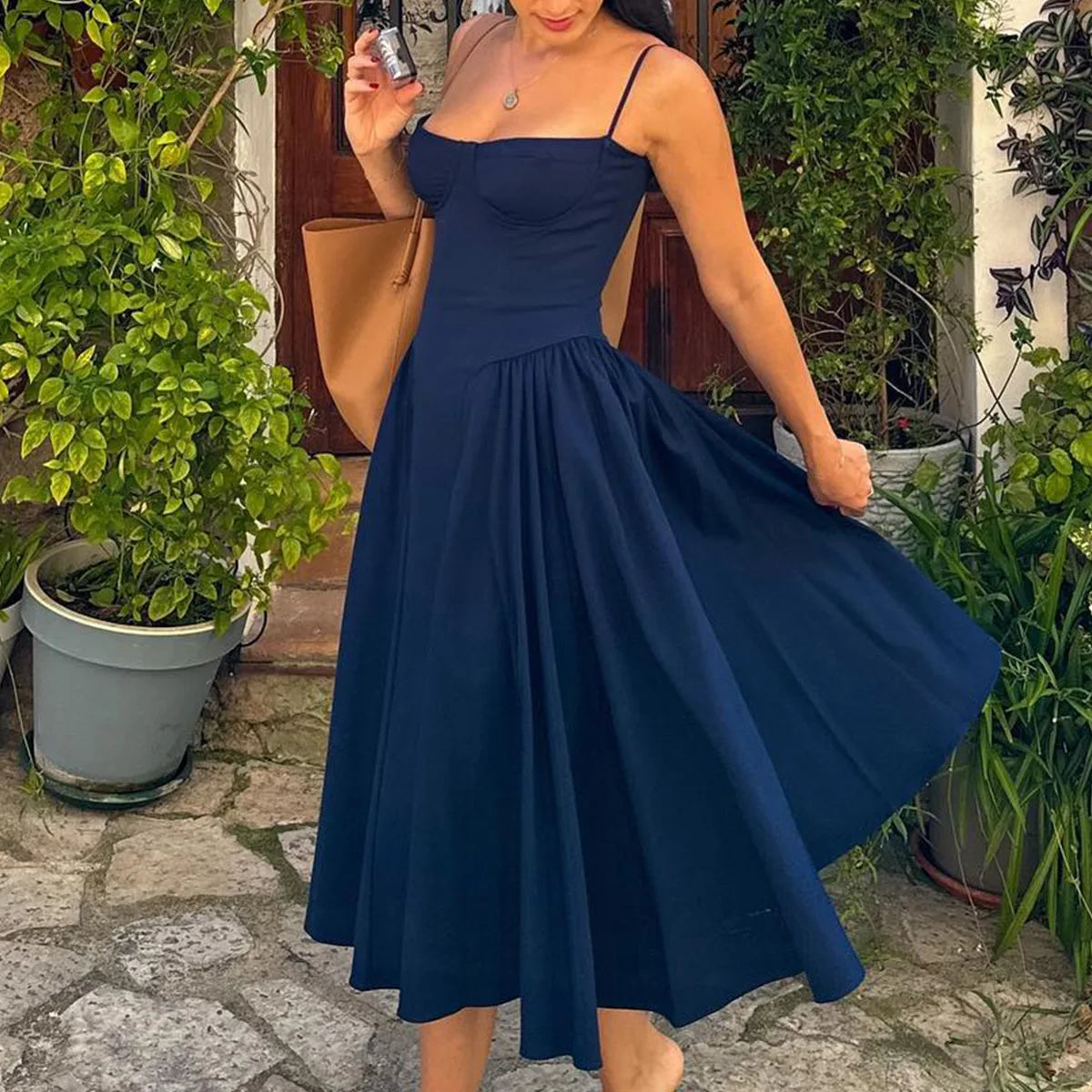 Suninheart Spaghetti Strap Summer Party Dresses 2025 New Arrivals Fit and Flare Elegant Midi Dress Red Night Date Dress - Shellss