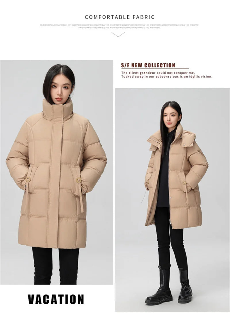 Winter Women Jacket Mid Long Hooded - Shellss