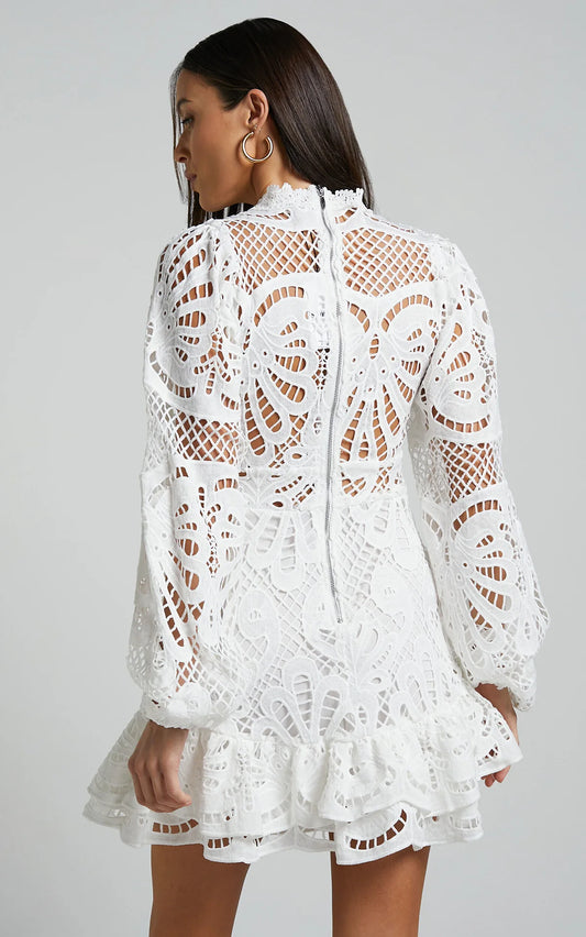 Lace Lantern Sleeves Dress