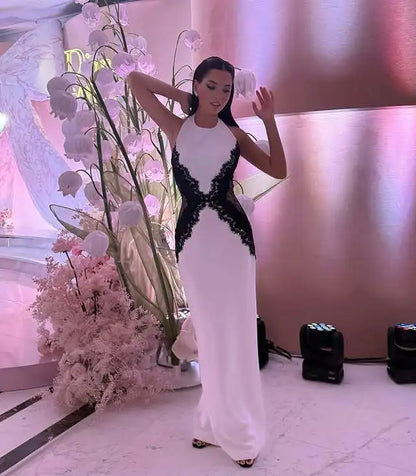 White Black Net Halter Backless