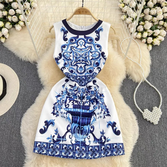 Red Blue & White Porcelain Runway Flower Dolce dress