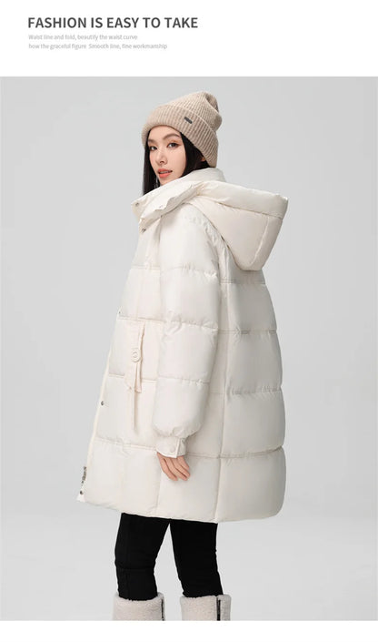 Winter Women Jacket Mid Long Hooded