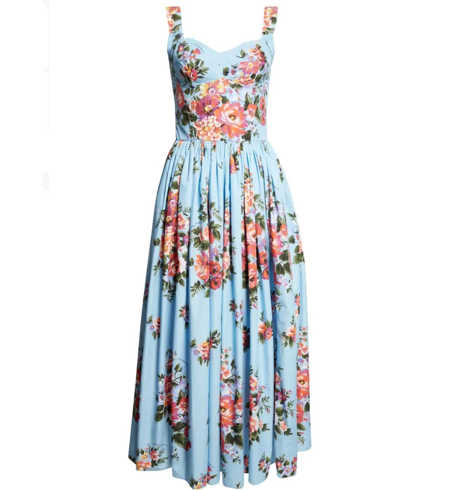 Romantic Holiday Style Floral Print Wrap Dress Slimming Waist Long Skirt Summer New Arrival Elegant Fashionable Midi Dress