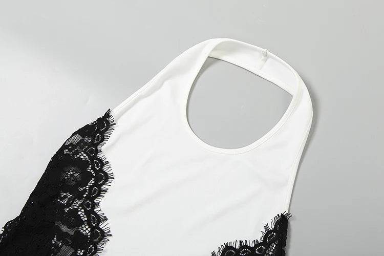 White long with Black Lace clio dress - Shellss