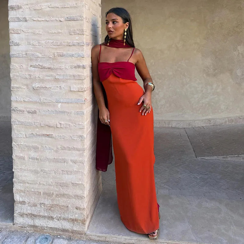 Orange summer dress with scarf