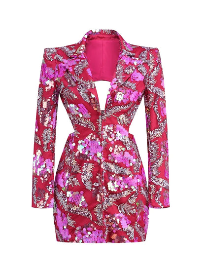 Beautiful Pink Blazer Mini Dress Sexy Backless Sequined Premium party collection