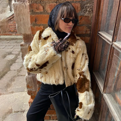 Chic Cow fur Print Fur Coat