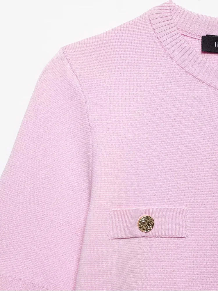 Knitwear Button Ladies Short Sleeve