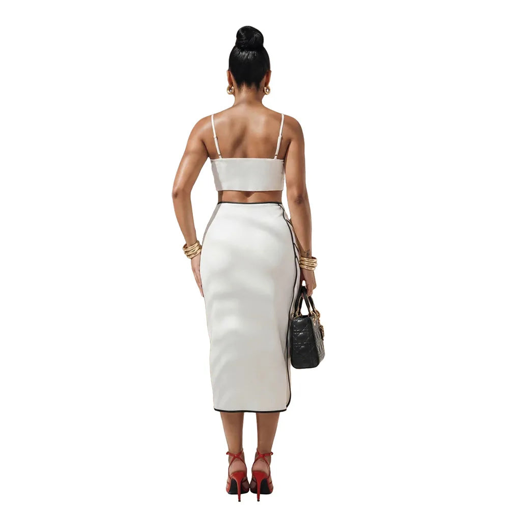 2 Piece Sets Tops And Skirt Elegant Women Sleeveless Sexy Midi Dress Fashion Evening Ladies Street Party Vestidos Summer