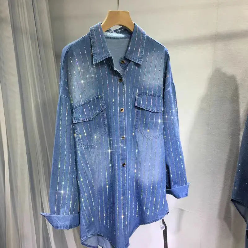 Denim rhinestone Shirts