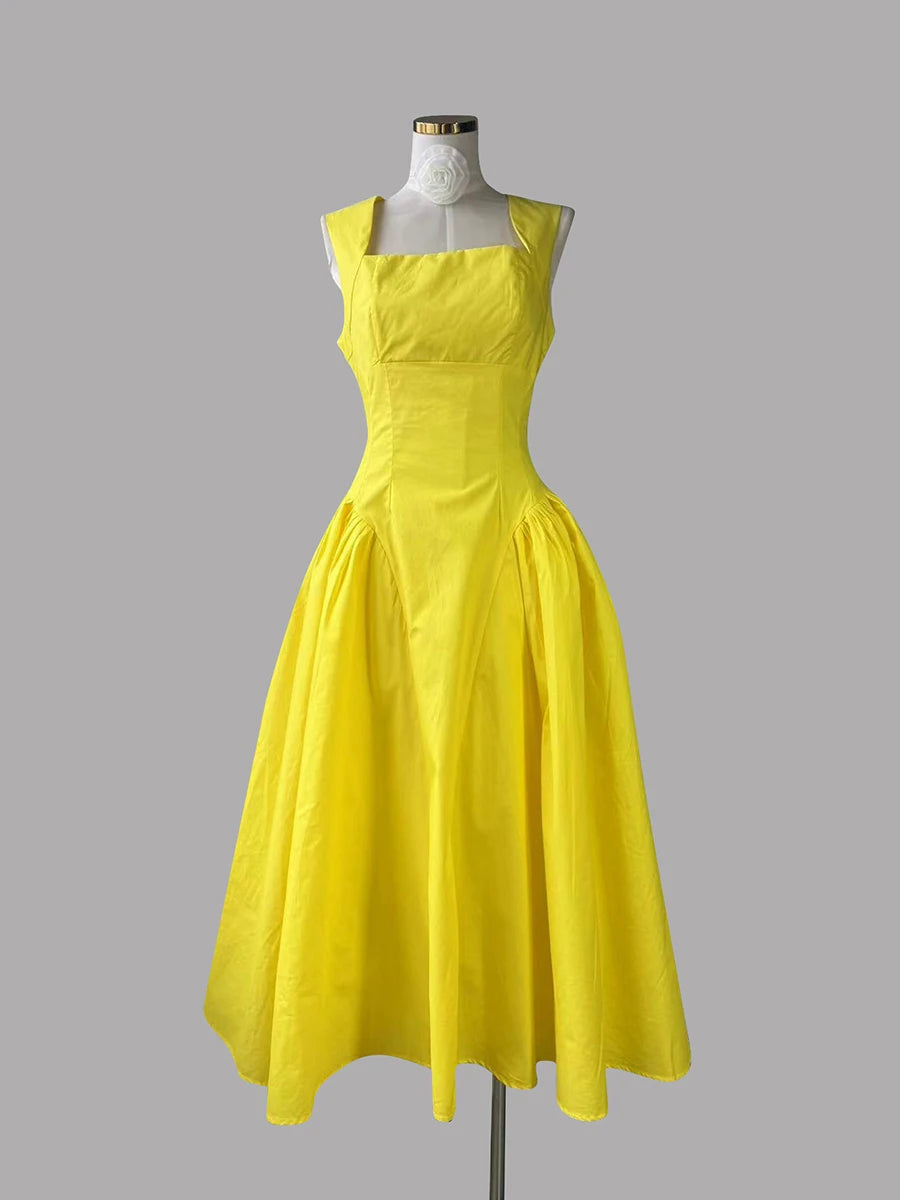Square Collar Minimalist Dress Cotton