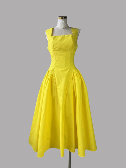 Square Collar Minimalist Dress Cotton