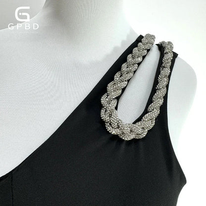 Diamond Design Party Dress Women Black Celebrity Evening Party Gowns